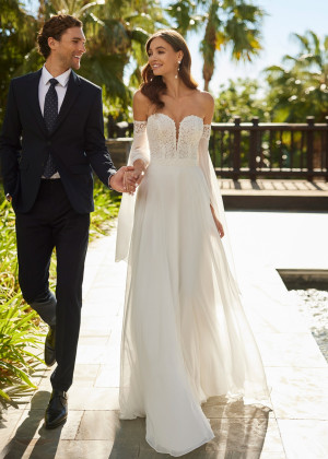 Sweetheart Neck Ivory Lace Chiffon Wedding Dress With Detachable Sleeves